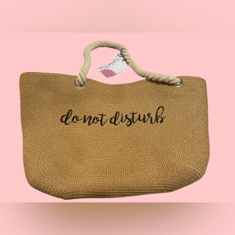 Tickled Pink Beach Tote Bag DO NOT DISTURB Straw